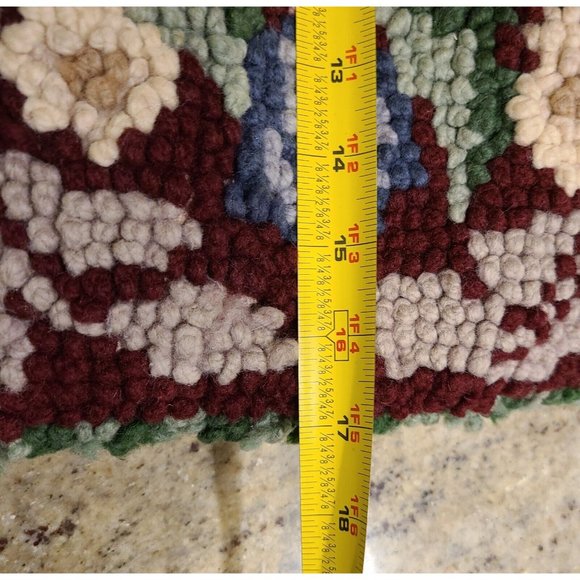 Vintage Wool Hook Handmade Floral Victorian Pillow 17x15" Red Pink Blue Green - Picture 10 of 12